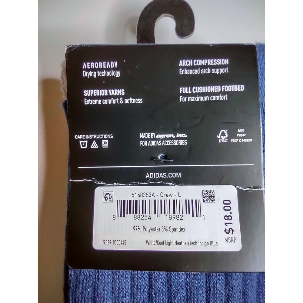 (2) Adidas Mens Cushioned Crew Socks 3 Pair Pack Shoe Size 6-12 Aeroready - Picture 9 of 9